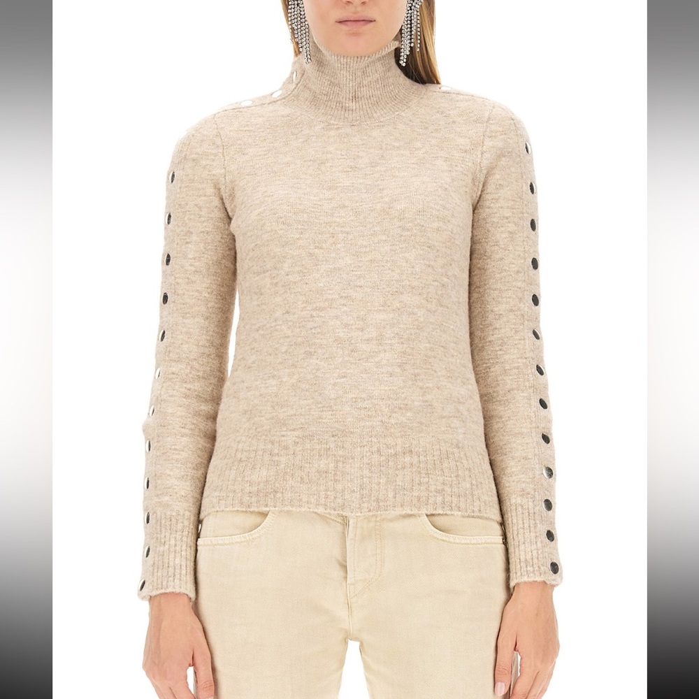 Isabel Marant Camel Button-Trim Turtleneck Sweater - Picture 3 of 8